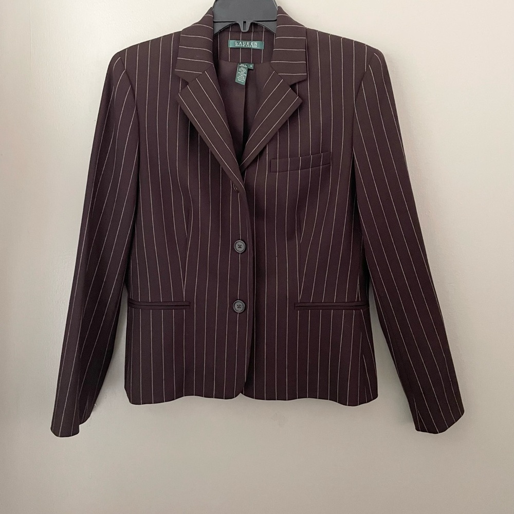 Ralph Lauren Brown Pinstripe Wool Blazer